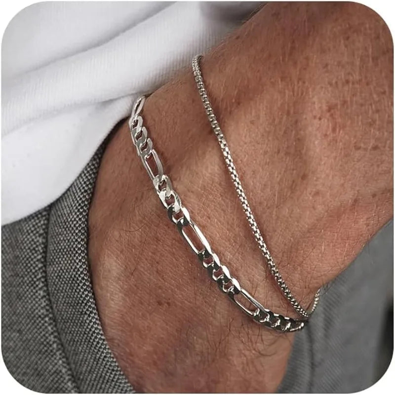 Bracelet Set with Box Chain & Cuban Link for Men