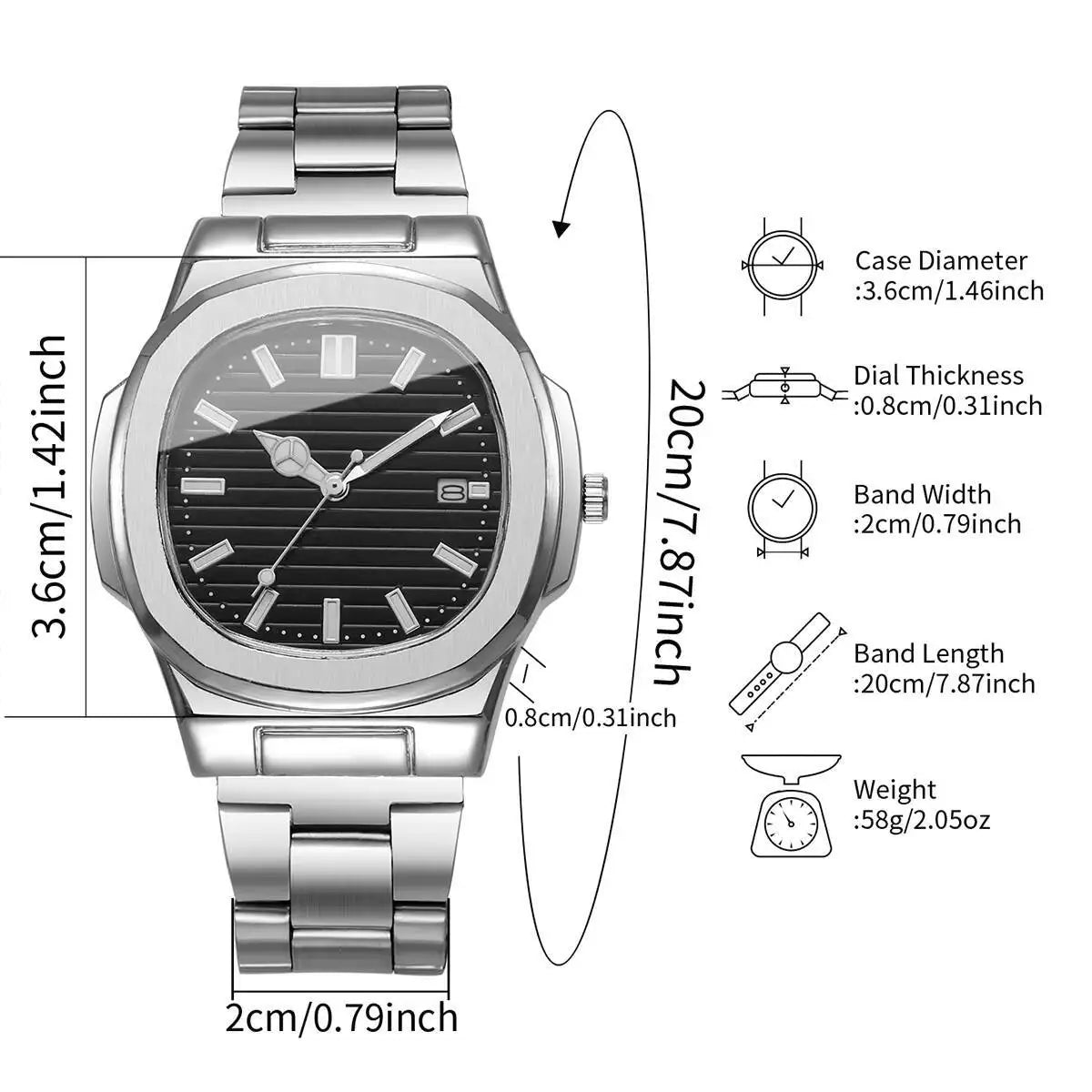 Square Dial Luxury Quartz Watch for Men