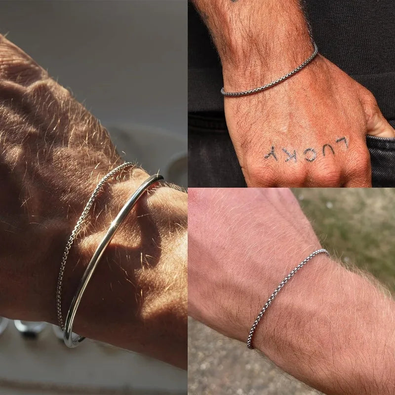 Bracelet Set with Box Chain &amp; Cuban Link for Men