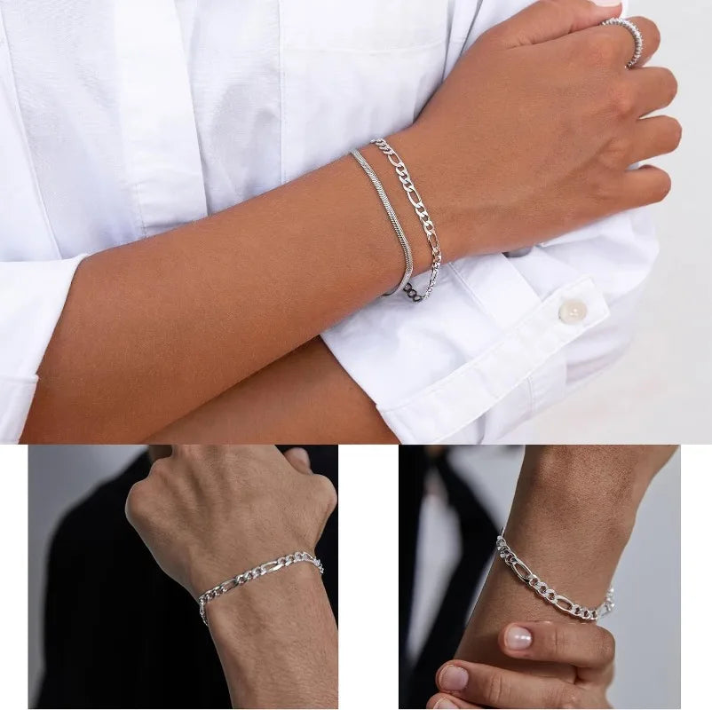 Bracelet Set with Box Chain &amp; Cuban Link for Men