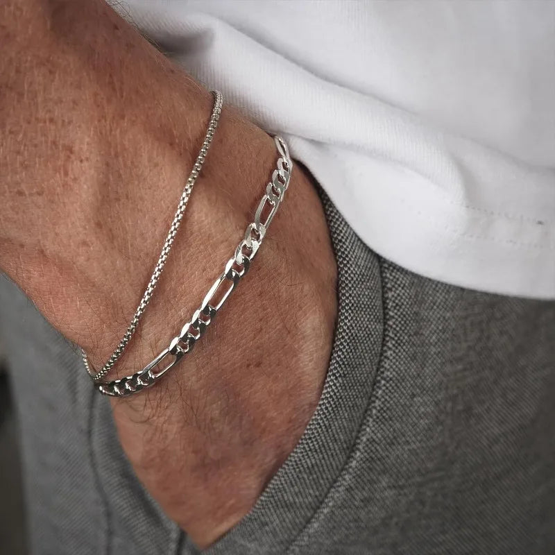 Bracelet Set with Box Chain &amp; Cuban Link for Men